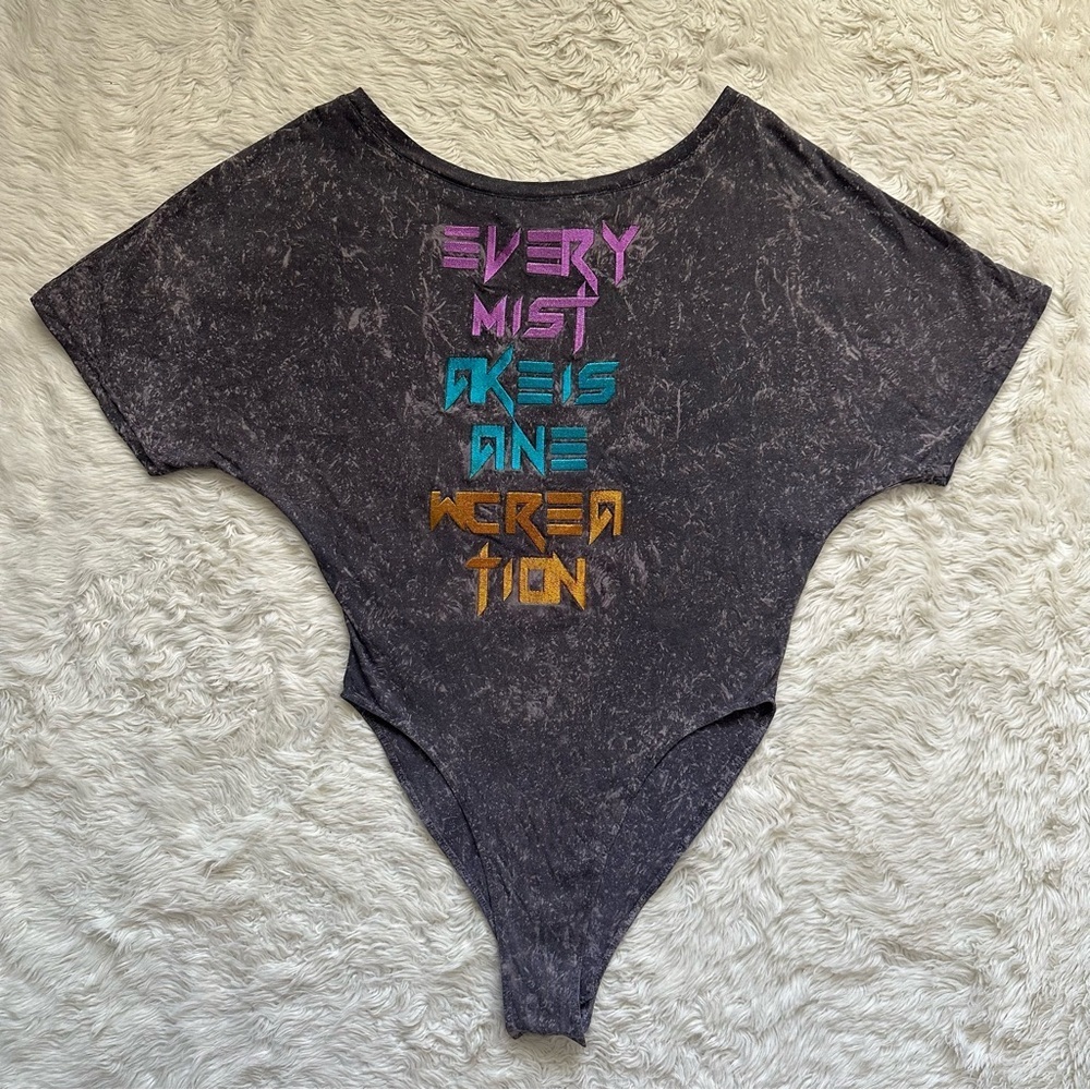 Circus Hotel Bodysuit Embroidered ‘Every Mistake Is A New Creation’ Gray Sz XS